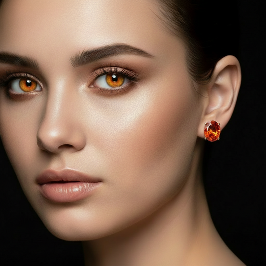 Broqueles de piedra Zirconia Naranja-Rojizo 10K