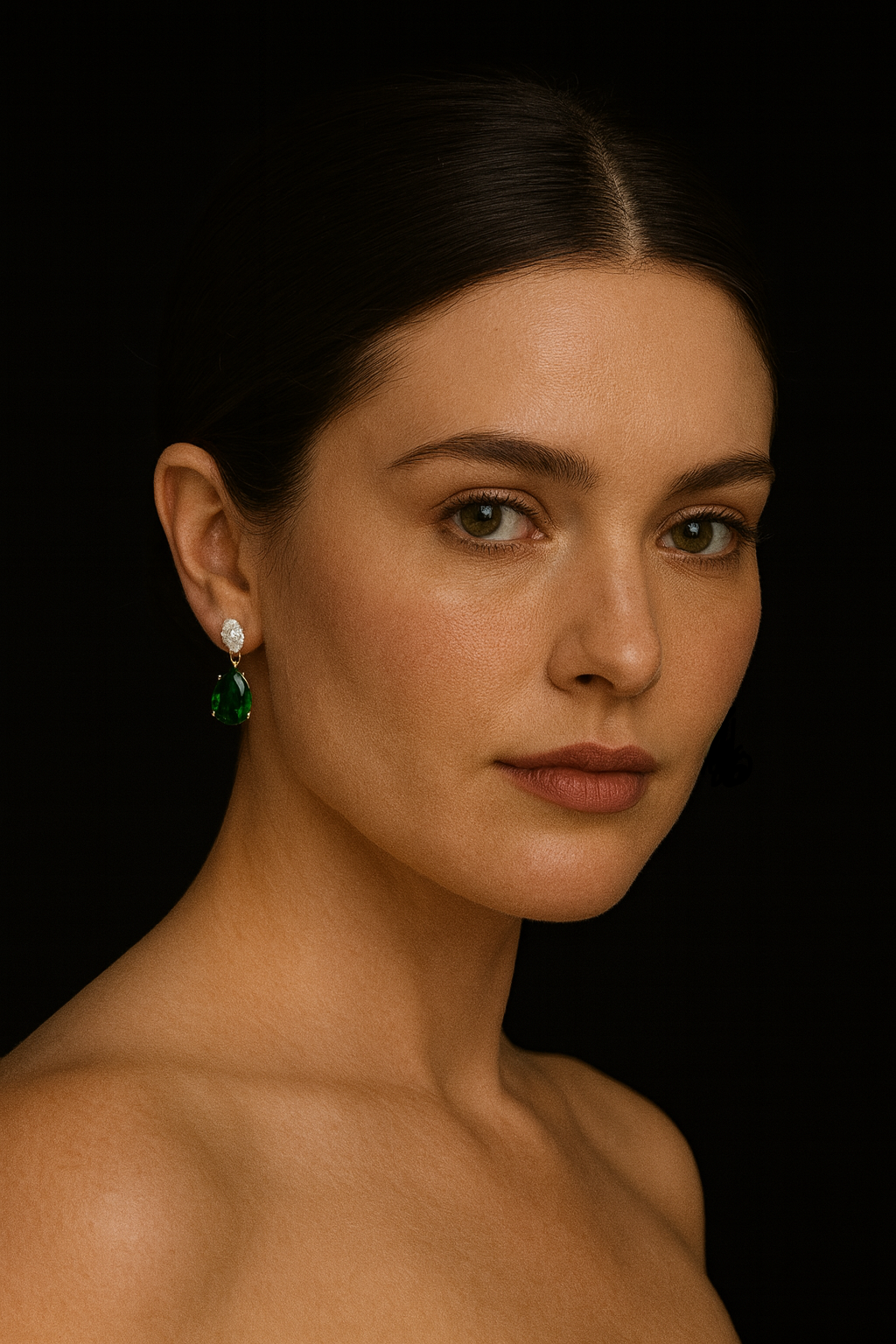 Aretes Piedra Gota Verde 10K