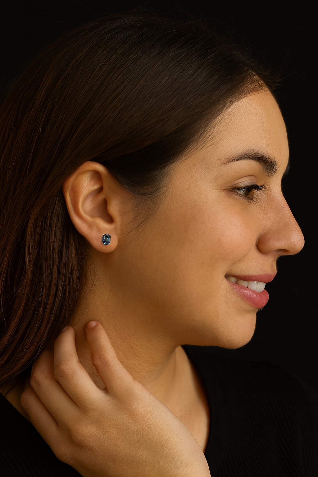 Broqueles Piedra Ovalada Azul 10K