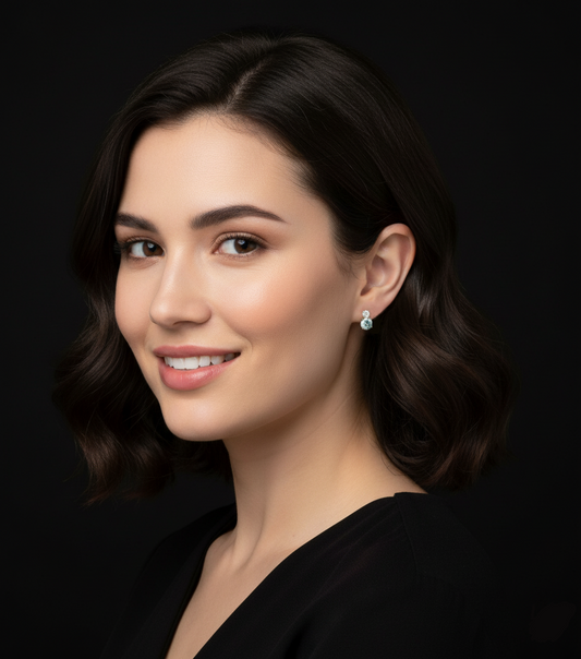 Broqueles Piedra Doble Zirconia Azul/Blanco 10K