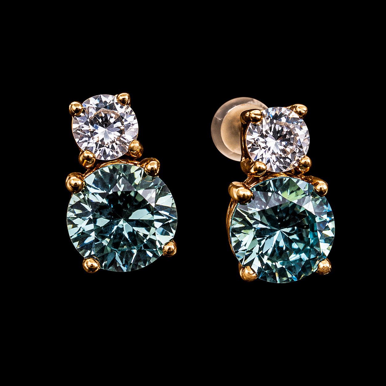 Aretes Dos Piedras Azul y Blanca