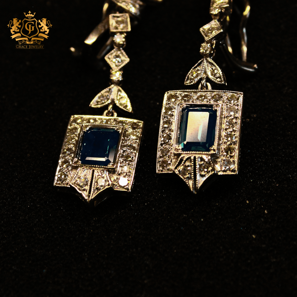 Aretes de Zafiro Corte Diamante en 14k