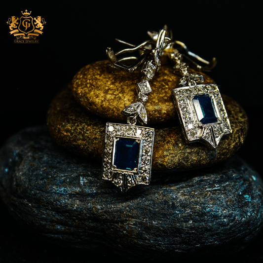 Aretes de Zafiro Corte Diamante en 14k