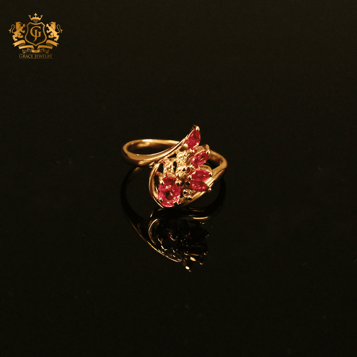 Anillo piedra Rubí Con Diamante Oro 14k