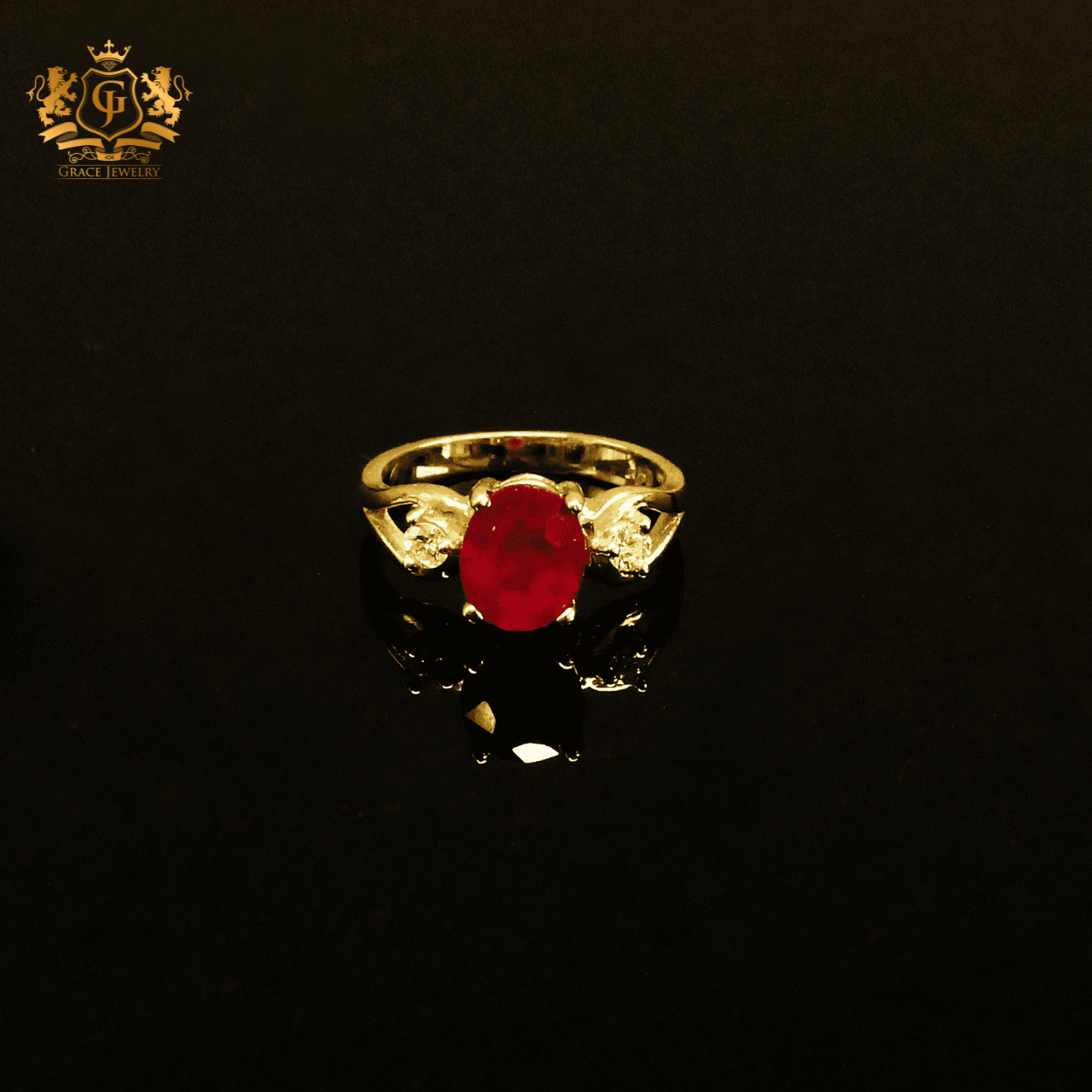 Anillo Rubí con Diamantes Oro 14K