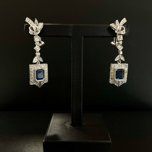 Aretes de Zafiro Corte Diamante en 14k