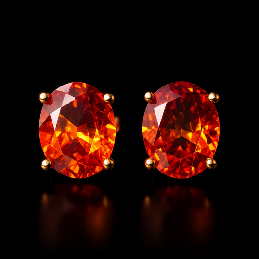 Broqueles de piedra Zirconia Naranja-Rojizo 10K