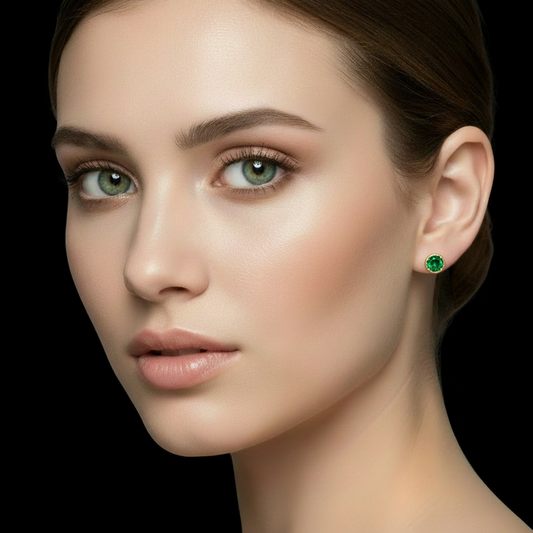 Broqueles Piedra circular Verde 10K