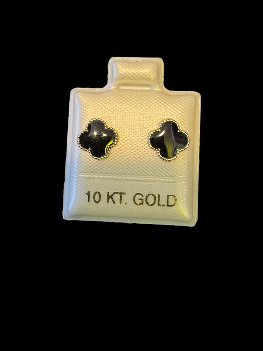 Broqueles de trébol Negro 10K