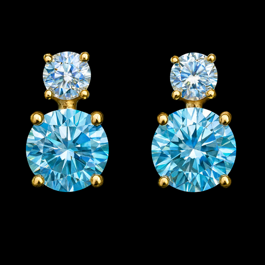 Broqueles Piedra Doble Zirconia Azul/Blanco 10K