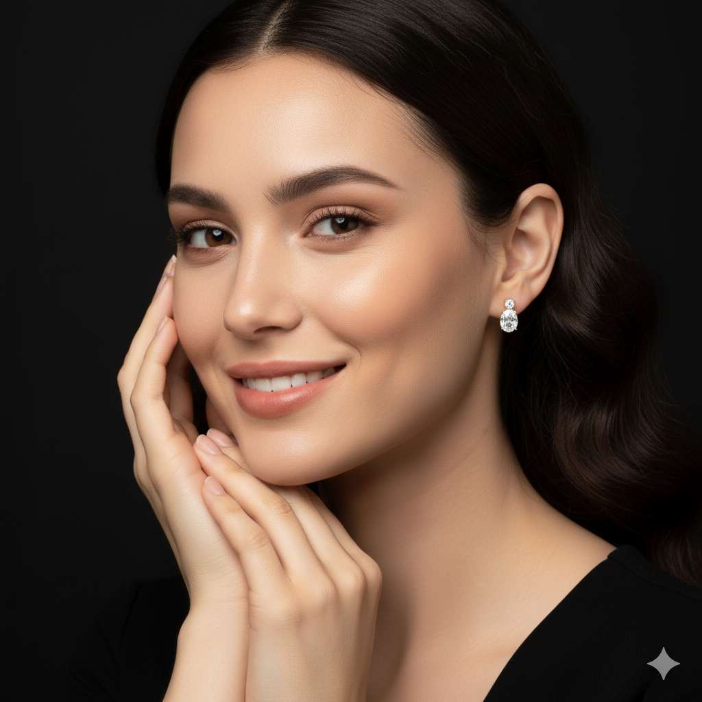 Broqueles Piedra Doble Zirconia Blanca 14K