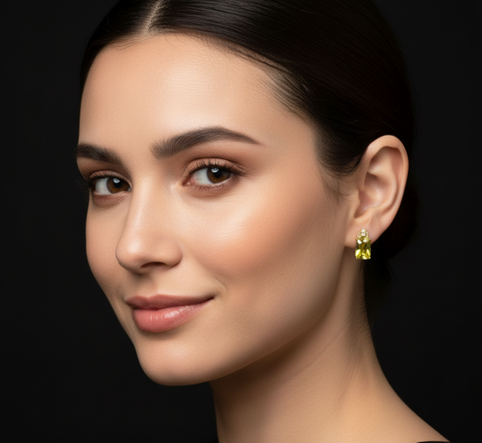 Broqueles Piedra Cuadrada Amarilla 14K