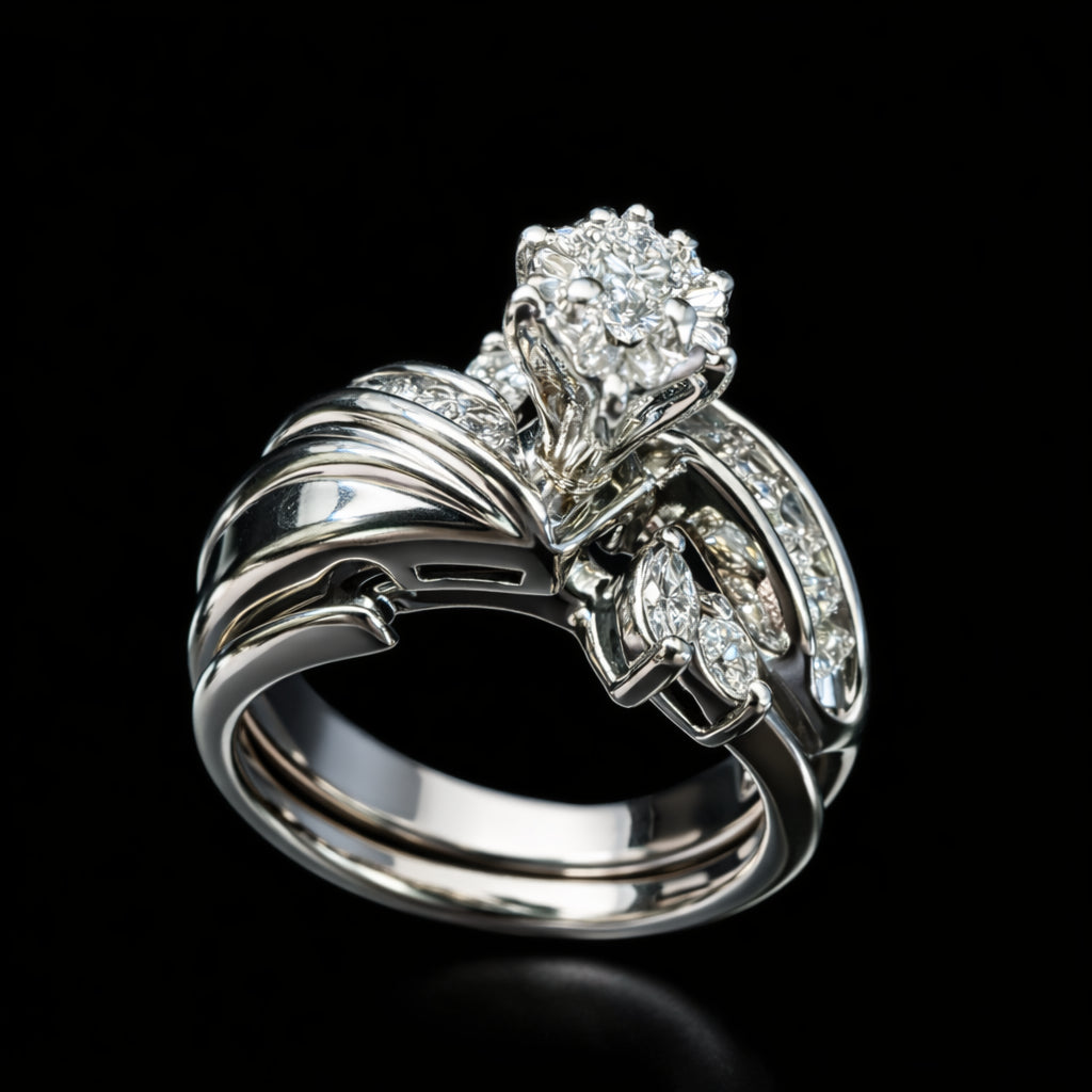 Anillo Diamante Corte Marquiz con Alianza