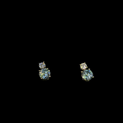 Broqueles Piedra Doble Zirconia Azul/Blanco 10K