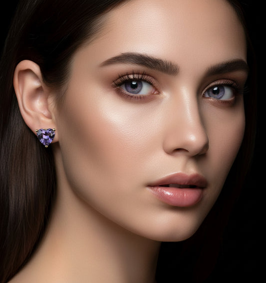 Broqueles Piedra de Corazon Morado 10K