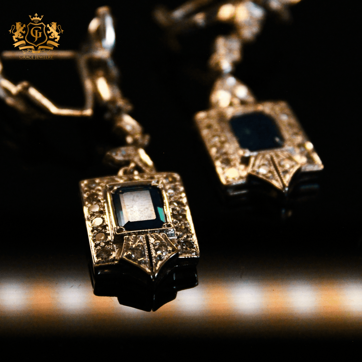 Aretes de Zafiro Corte Diamante en 14k