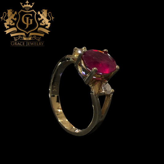Anillo Rubí con Diamantes Oro 14K